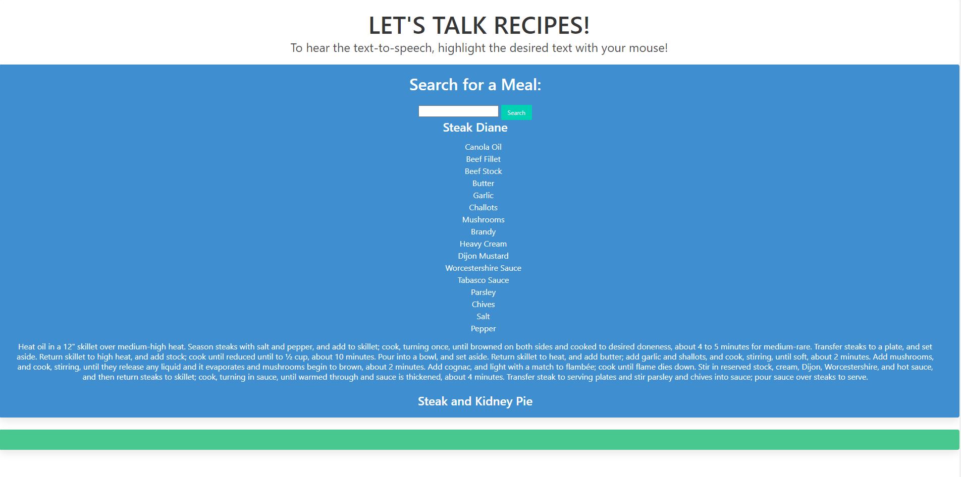 an application that reads out recipes to you